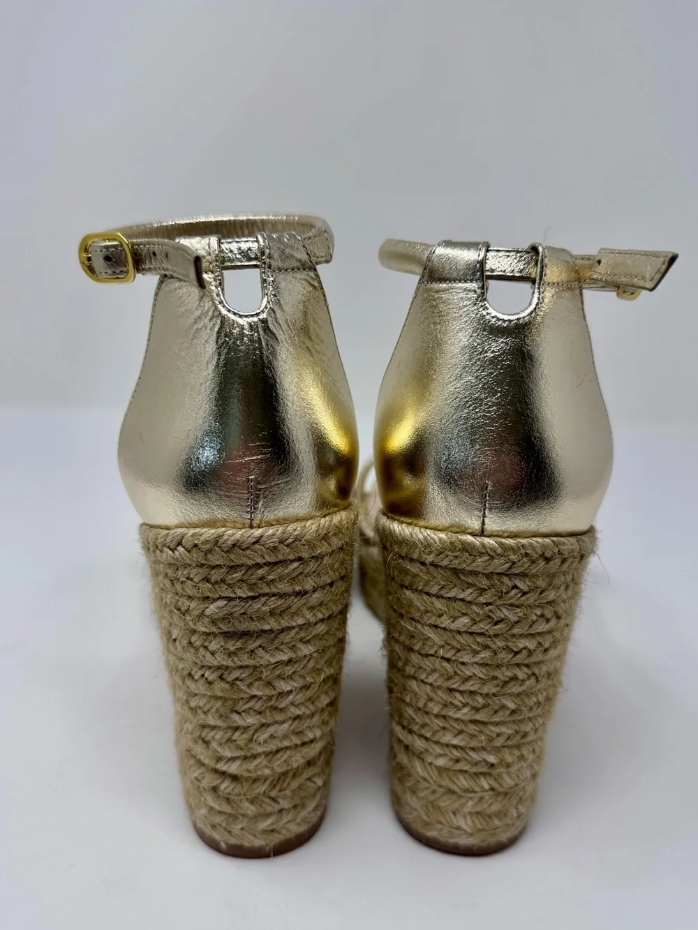 Stuart Weitzman | Nudist Square Toe Espadrille Platform Wedge, Gold,Size 10 -EUC